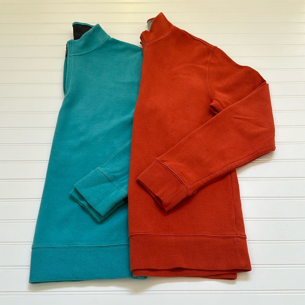 Lands' End Blue & Orange Quarter Zips Mens 38/40